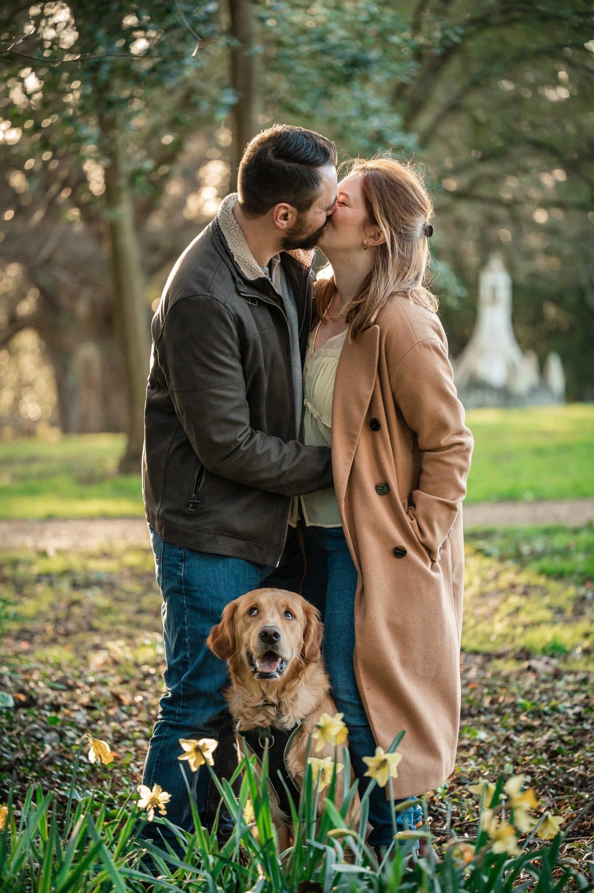 An early spring pre-wedding photo shoot in Staunton Country Park in Hampshire. Dogs are welcome to come on engagement shoots