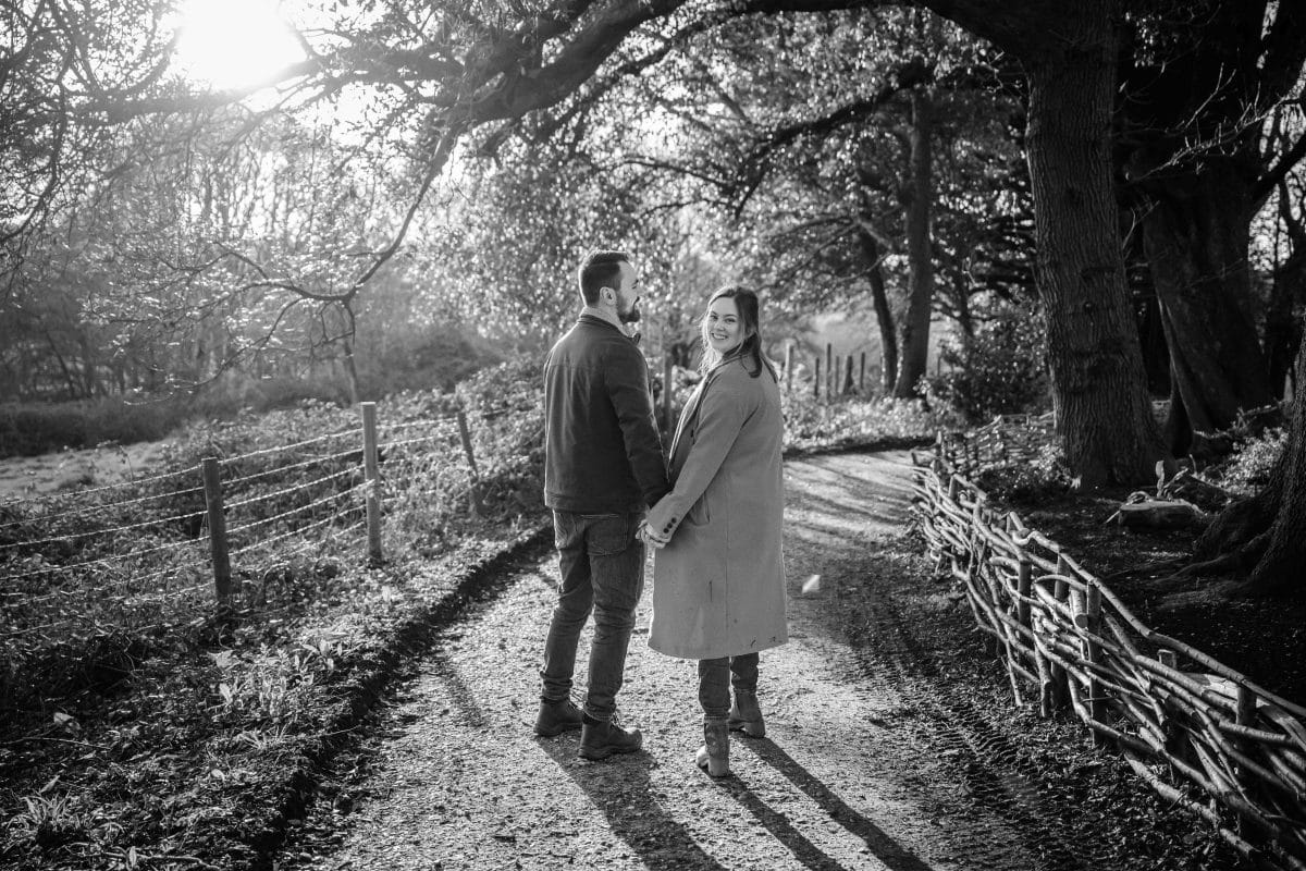 An early spring pre-wedding photo shoot in Staunton Country Park in Hampshire. Dogs are welcome to come on engagement shoots