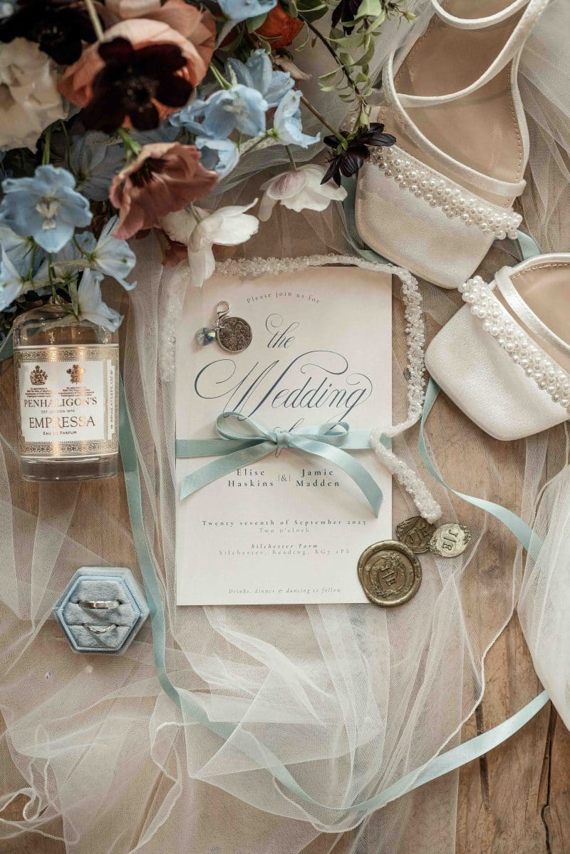 Wedding details flat lay photos | Wedding photographer for Silchester Farm in Berkshire, wedding photographer in Hampshire
