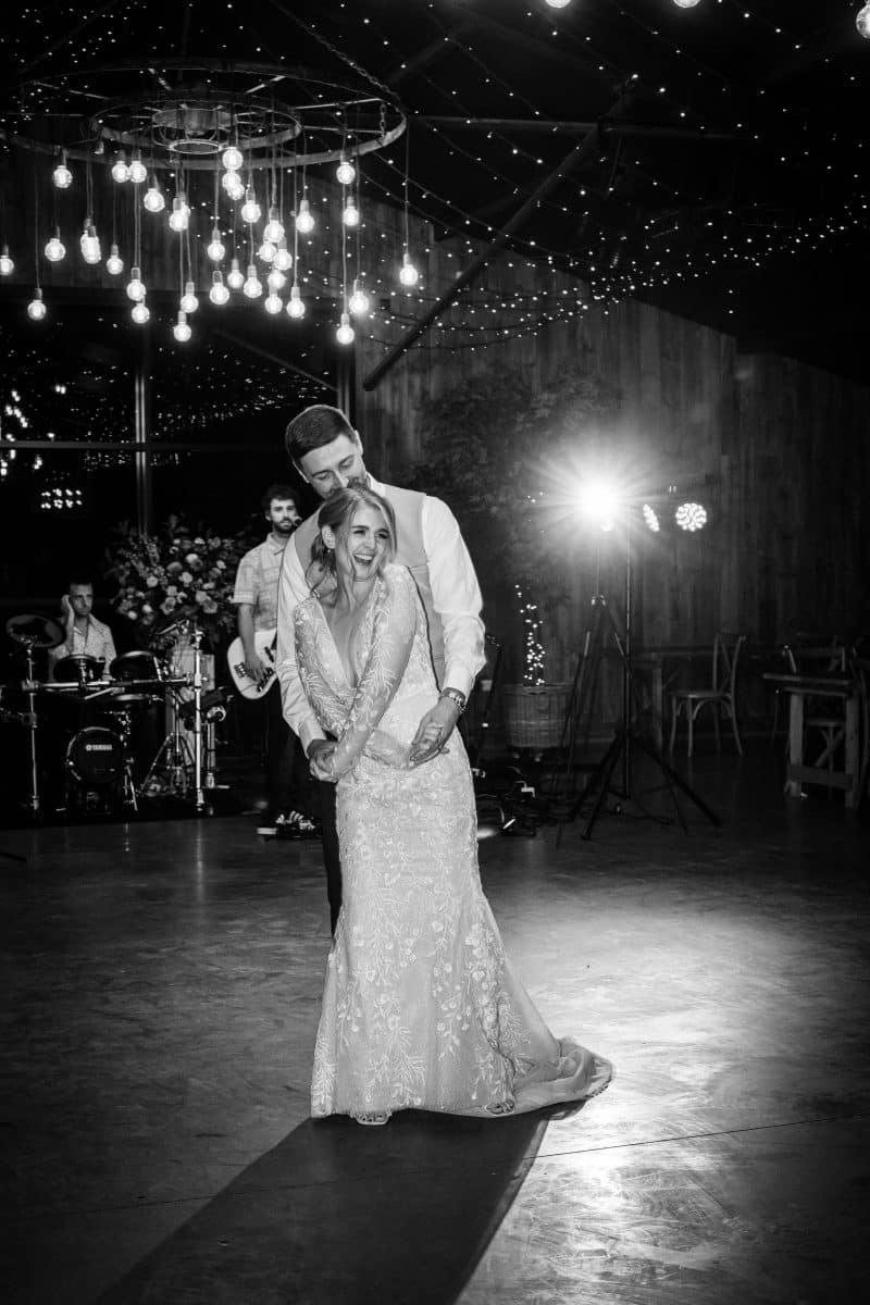 Bride and groom first dance at Silchester Farm, a Hampshire wedding venue